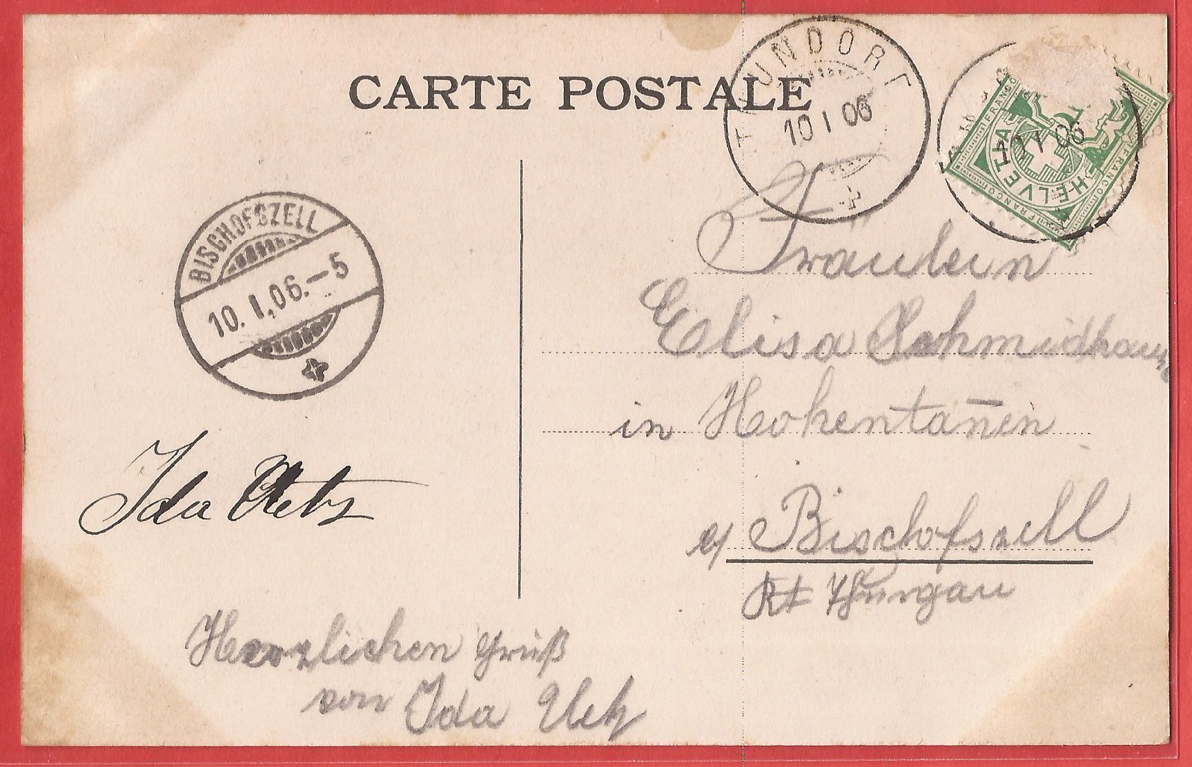 Ansichtskarten: Thundorf Kirchberg - 1906 – Gebraucht aus Fislisbach von Porano 1
