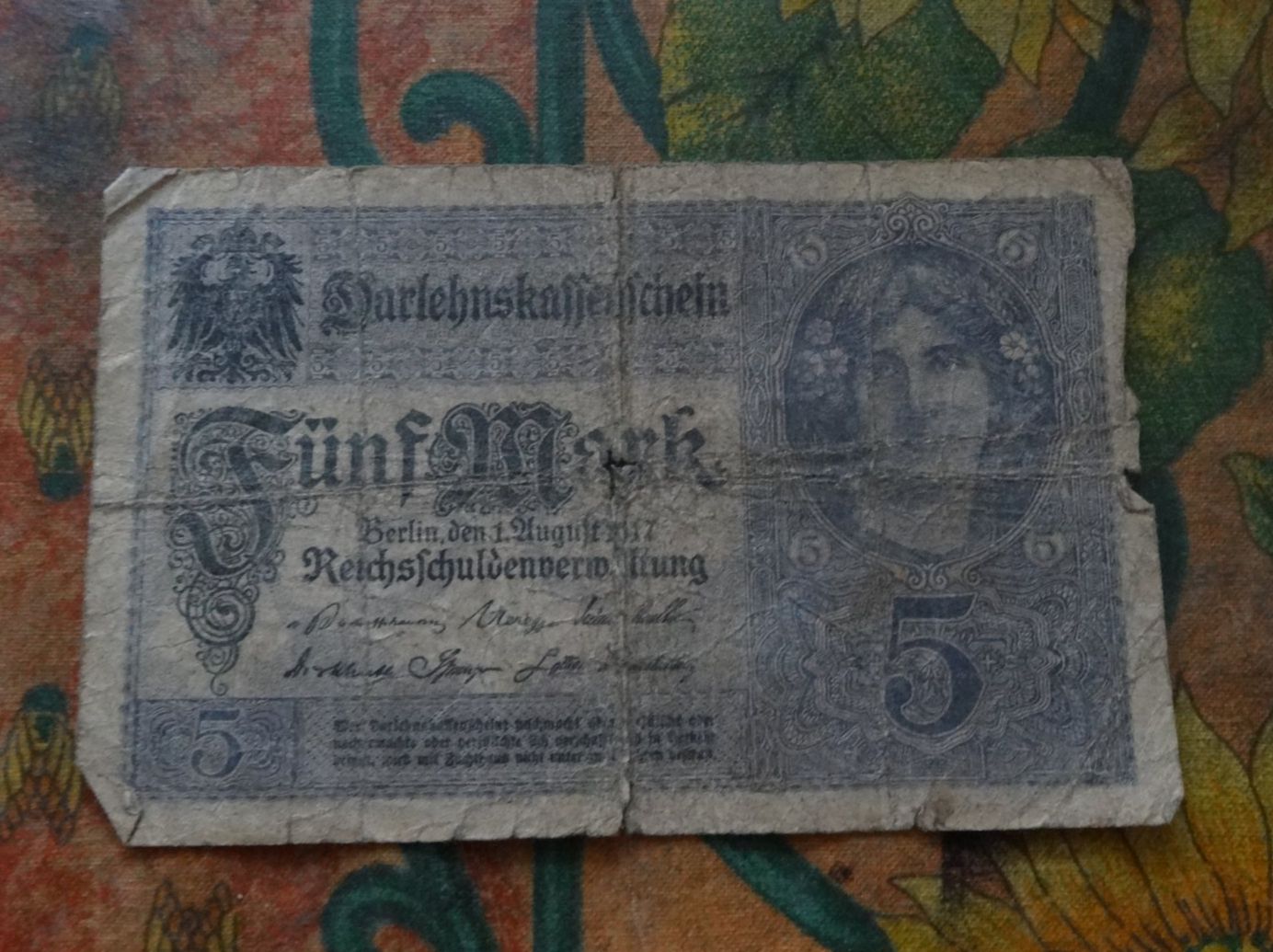 Banconote: DEUTSCHLAND  5  Mark  1917  Billet – Usato da Romanel-sur-Lausanne venduto da Swift13