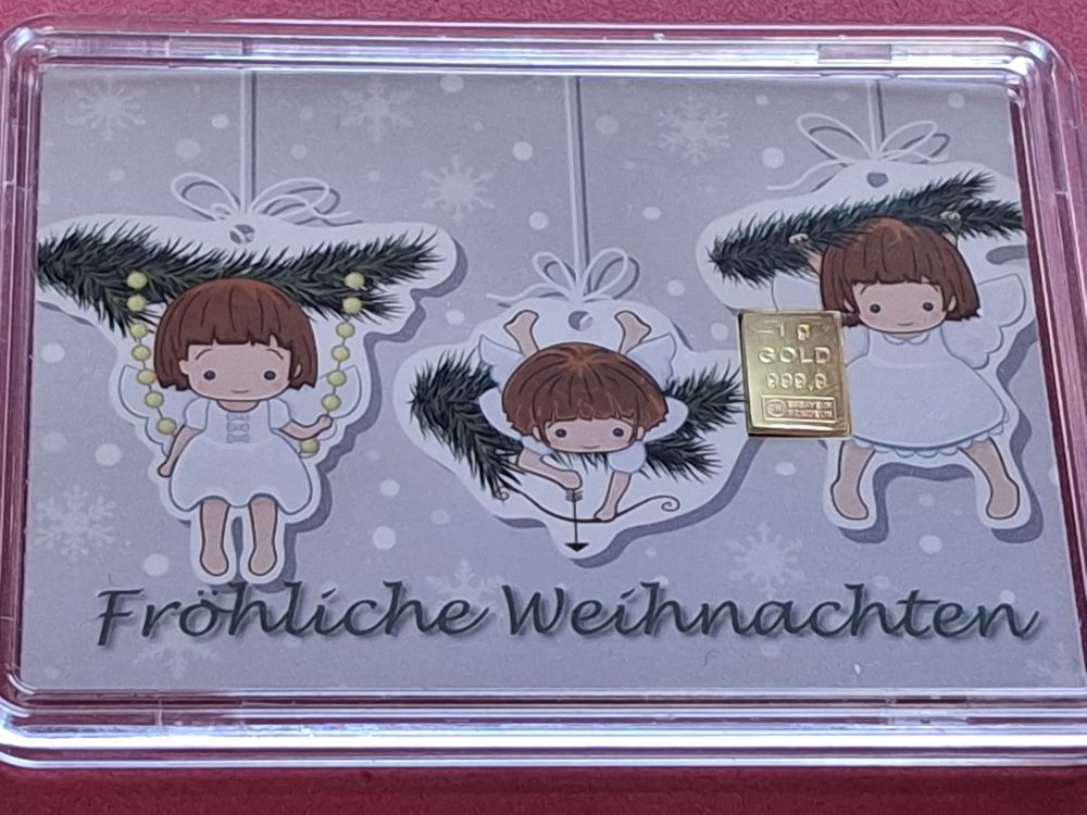 Goldstücke24 1g Goldbarren Weihnachtsgeschenk - Mit Engel Motiv & Echtheitsgarantie - LBMA Zertifiziert