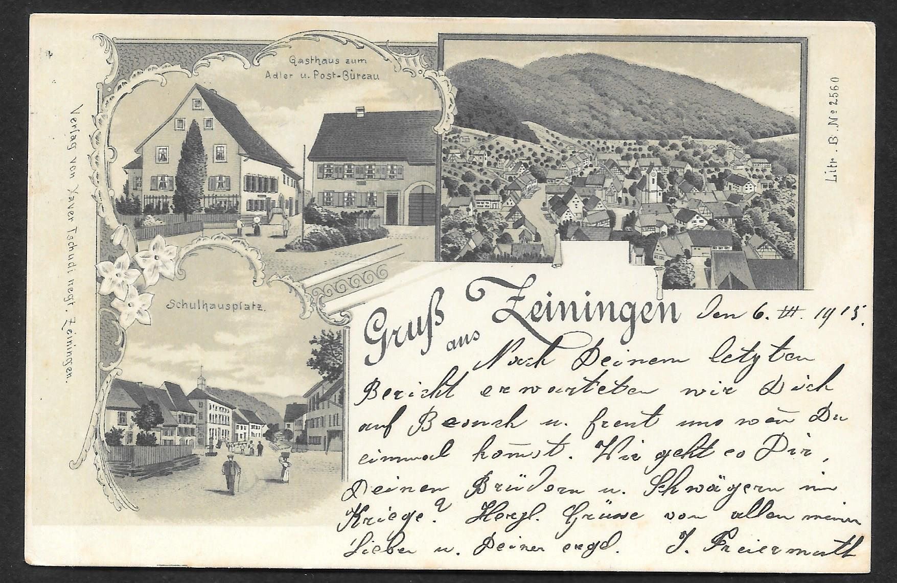 Cartoline postali: Zeiningen grüne Lithografie 3 Bilder – Usato da Olten venduto da clotaldi