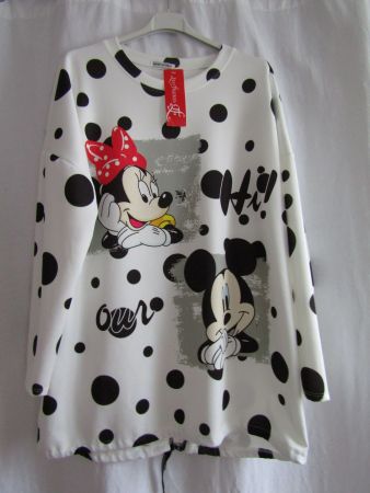 Gr. 46/52,Tunika "Mickey-Mouse" Weiss mit Minnie/Mickeydruck