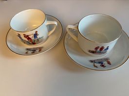 70er Jahren 2xTassen + Untertellern, Kindermotive SCHÖNWALD