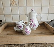 Kaffeegeschirr weiss mit lila Blumenmuster bemalt 6-teilig 
