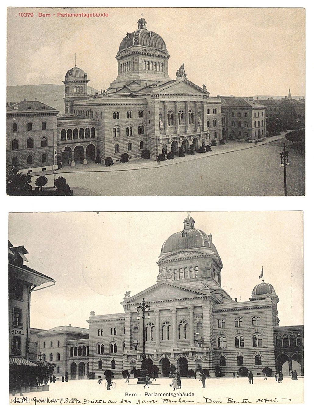 Cartoline postali: 2 Karten Bundeshaus Bern - 1904 – Usato da Gossau ZH venduto da granby