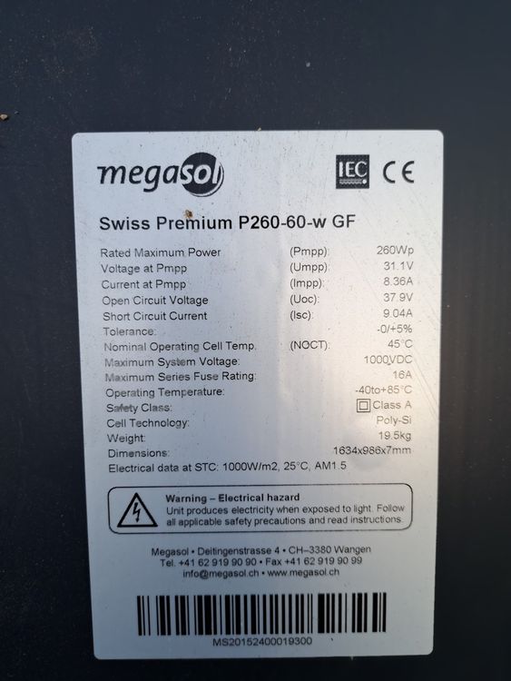 Solarpanel Megasol (Gebraucht) in Busswil BE für CHF 80 – nur Abholung ...
