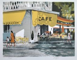 Rolf Gfeller Lithographie Café nummeriert und signiert