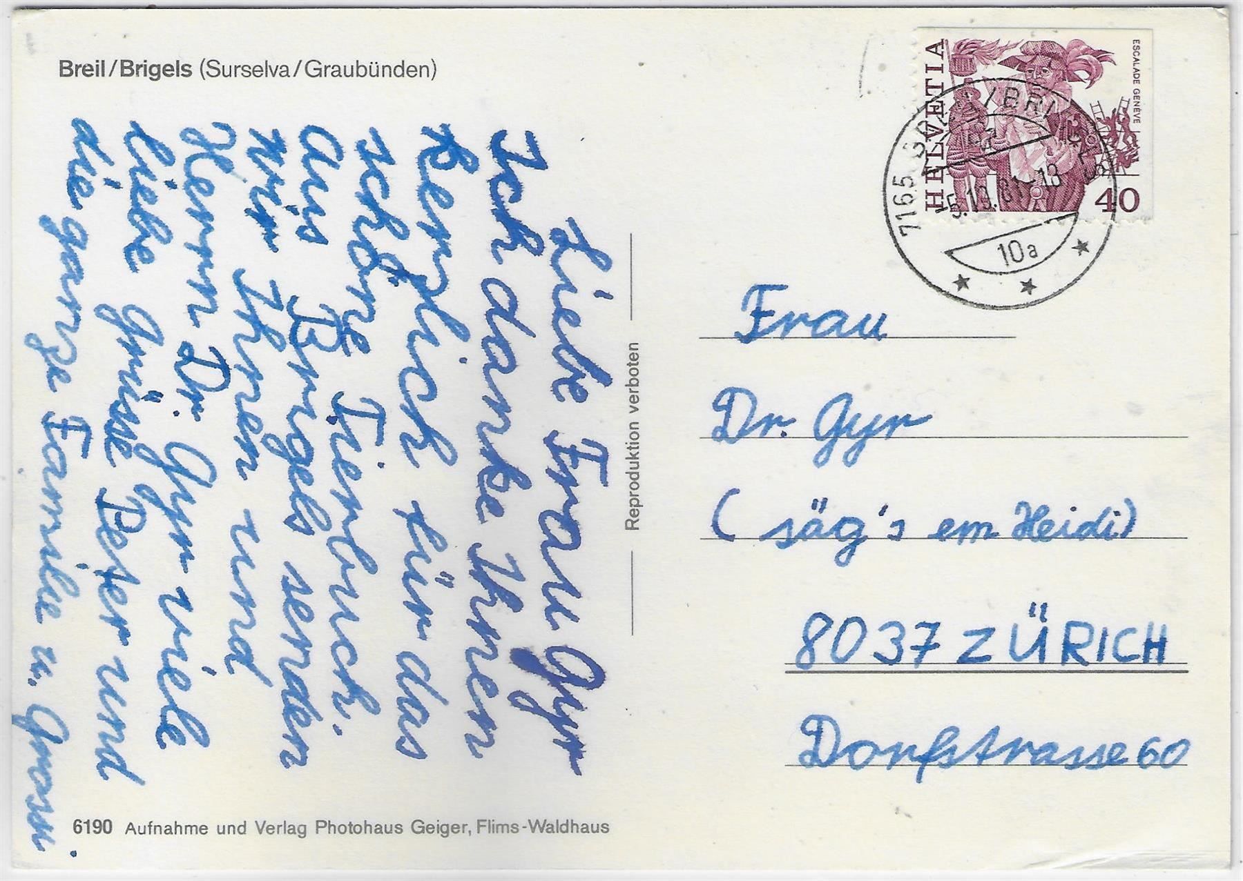 Cartoline postali: Breil/Brigels Surselva – Usato da Ettingen venduto da Kartenplanet 1