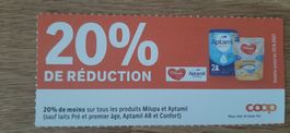 - 20% sur les produits APTAMIL et MILUPA chez COOP
