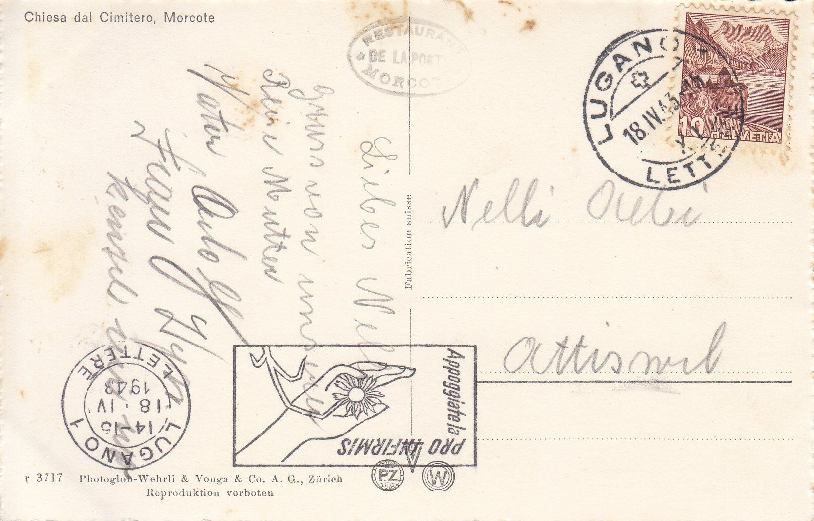 Cartoline postali: Morcote 1943 – Usato da Bürglen TG venduto da StampGraf 1