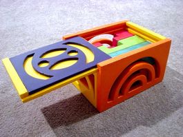 3D Holz Puzzle Teufels-Knoten Schatulle Box Schiebe Deckel A