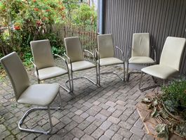 6er-Set Design-Freischwinger Stühle Effezeta Echtleder beige