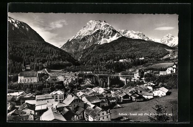 Cartoline postali: AK Schuls, Scuol mit Piz Pisoc, 1941 – Usato da Berlin venduto da bartko-reher