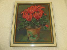Ölbild Ölgemälde Blumen, signiert E.S. Stillleben 27x32cm