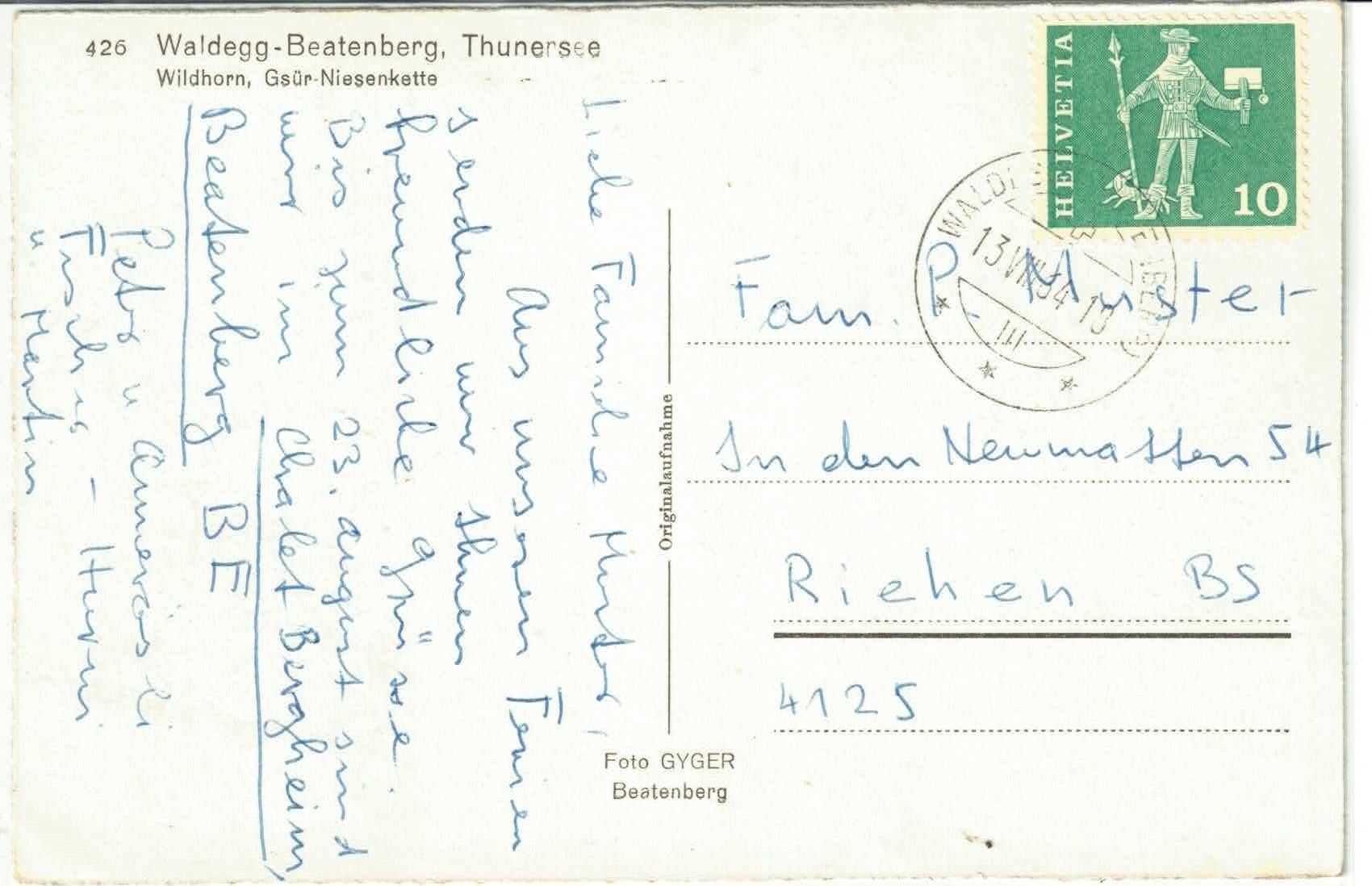 Ansichtskarten: Waldegg-Beatenberg - Thunersee – Gebraucht aus Ettingen von Kartenplanet 1