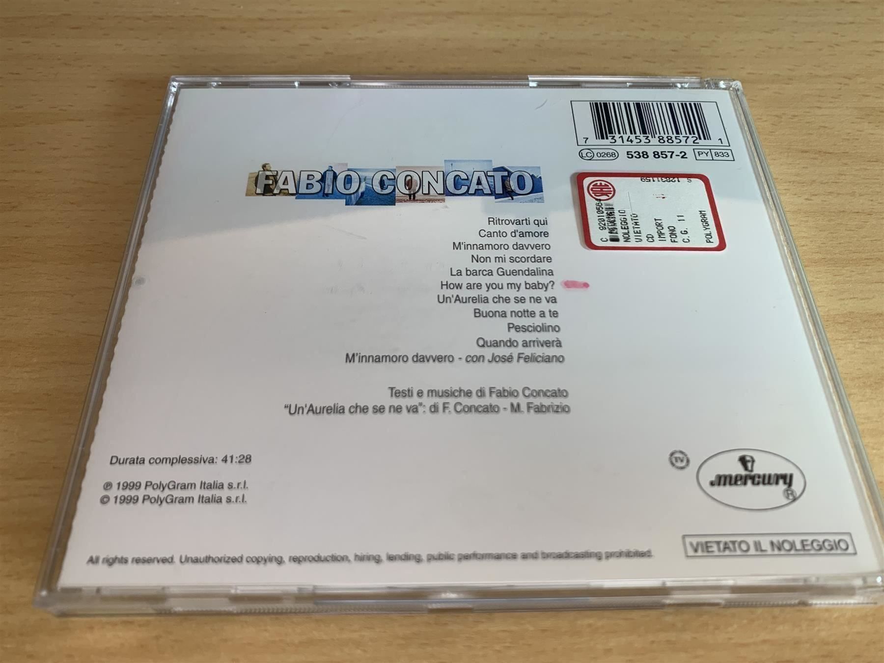 CD: Fabio Concato – Fabio Concato – Usato da Rikon im Tösstal venduto da Alpenmutz 1