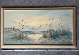 Gemälde Küstenlandschaft mit Vögeln, signiert.