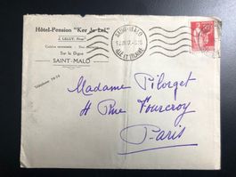1 enveloppe 1937 France selon photos