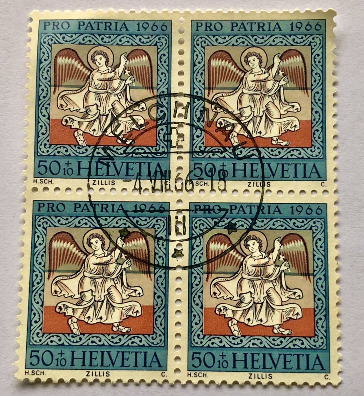 Tutti i francobolli: 4er Block Nr.B 132 Stempelt Melchnau 1966 – Usato da Aarau venduto da Billa007