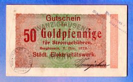 Germany 50 goldpfennige revaluded overprint grade AU selten