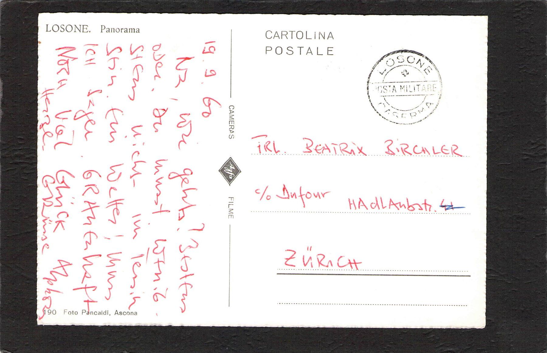 Cartoline postali: Losone TI , gel. Posta Militare 1960 – Usato da Reichenburg venduto da Pipo-67 1