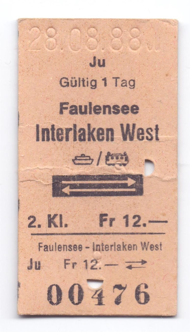 Biglietti: Schiff-B. Faulensee - Interlaken West – Usato da Langenthal venduto da Sammlungs_aus