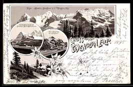 Vorläufer-Lithographie Wengernalp, 1895, Hotel Scheidegg mit