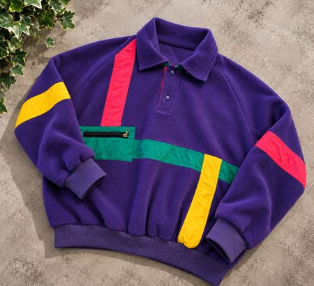 Pull Fleece Vintage 80s 90s Colorblock Lila/Violett