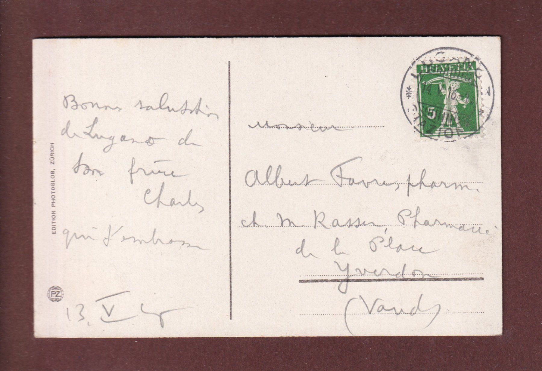 Cartoline postali: LUGANO - Quai - 1916 – Usato da Pully venduto da nicecards 1