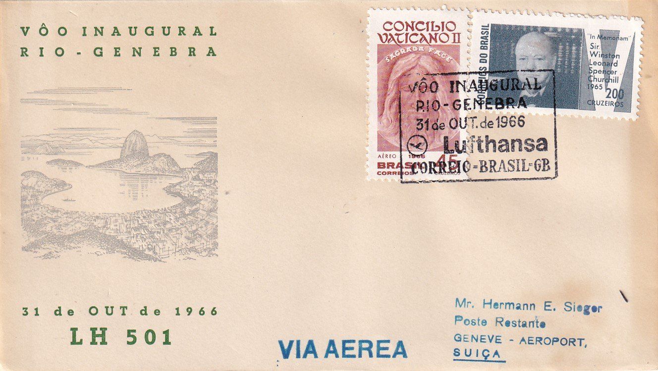 Tutti i francobolli: Erstflug Lufthansa Rio de Janeiro - Genf 1966 – Usato da Baar venduto da Asmara111