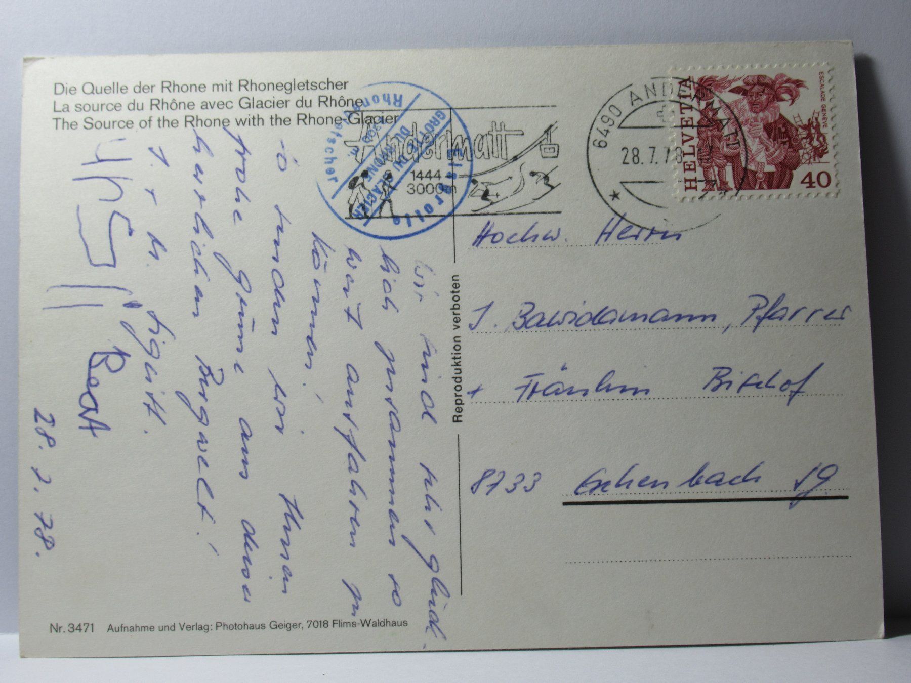 Cartoline postali: Die Quelle der Rhone mit Rhonegletscher 1978 – Usato da Grenchen venduto da Bluemchen1900 1