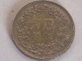 Pièce de 1/2 franc en argent 1969