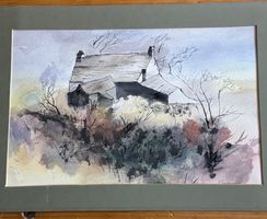 Bild Wasserfarbe Tinte irisches o schottisches Cottage signi