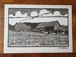 Original Holzschnitt - Zürcher Weinland (Felderhof)