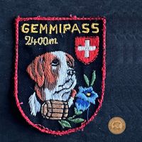 Aufnäher Gemmi-Pass mit Bernhardiner samt Fass, Vintage