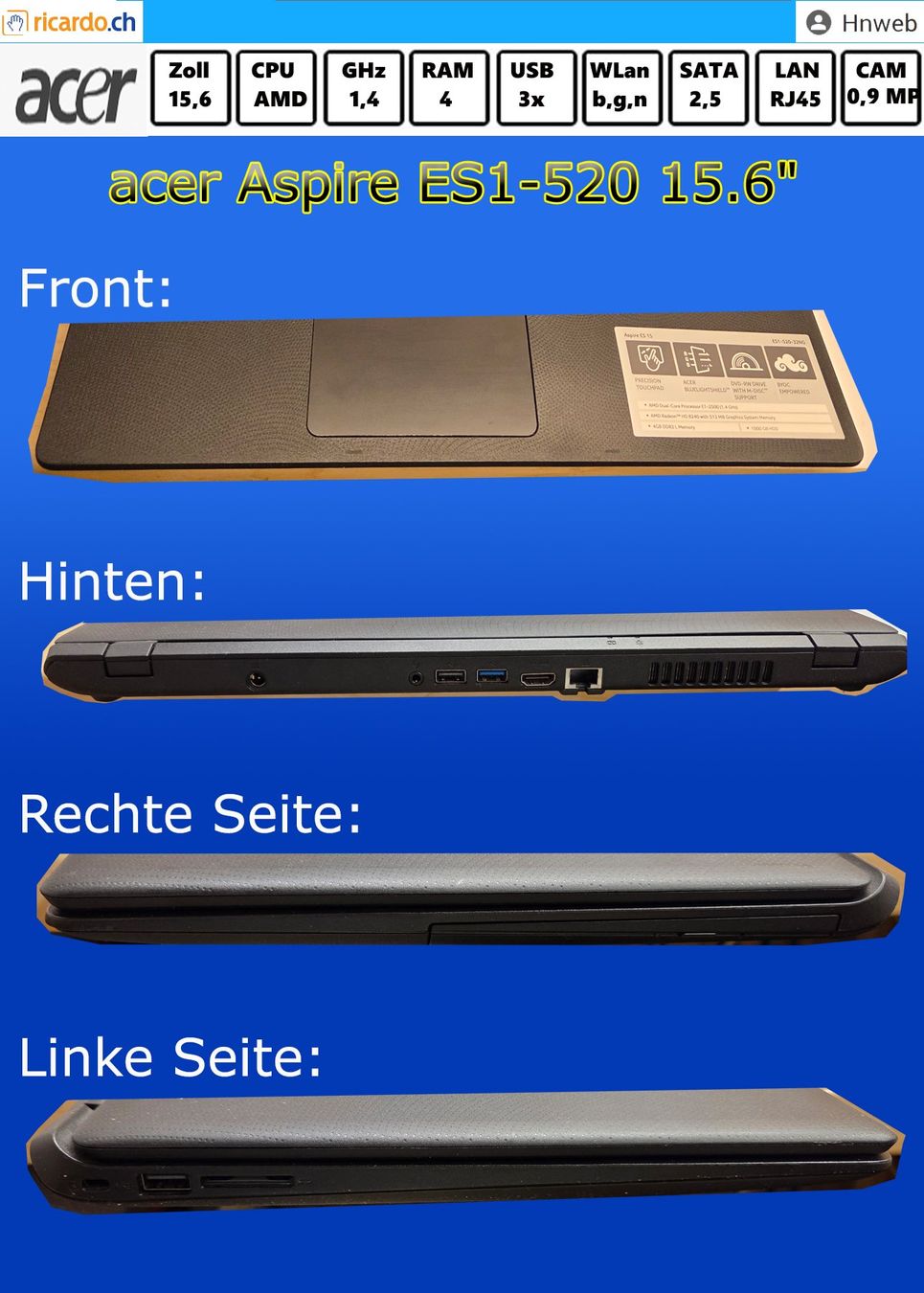 Acer Notebook: acer-Aspire-ES1-520-32NG, 15.6" – Usato da Kaisten venduto da Hnweb 6