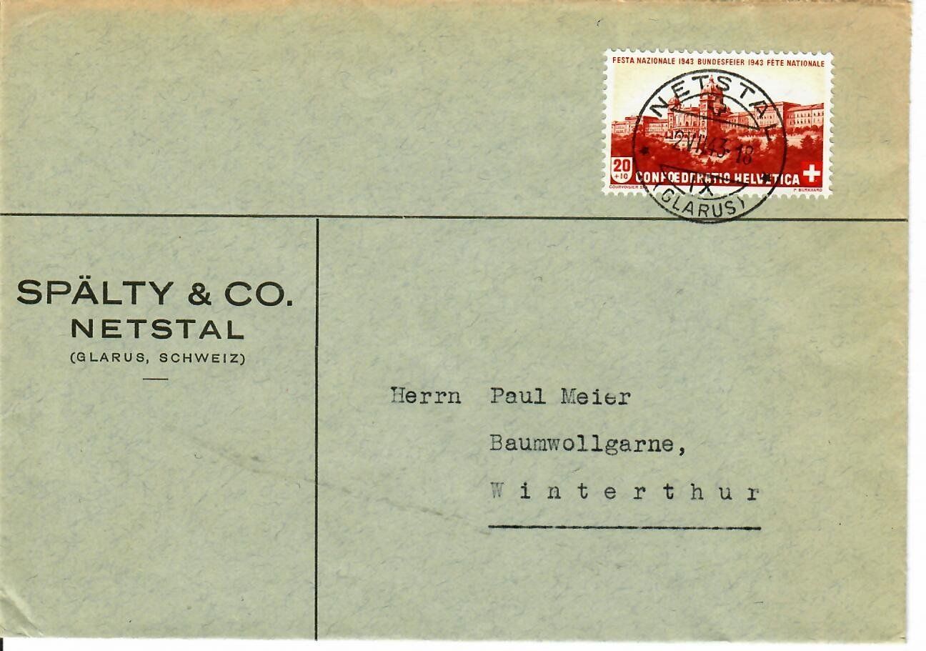 Alle Briefmarken: Brief, Netstal 1943 – Gebraucht aus Hochdorf von Ziegel-16