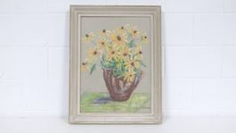Pastell Zeichnung Blumen Stillleben - 1962 Vintage