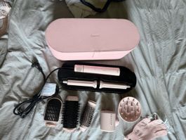 Haarglätter und Lockenstab Set pink mit Zubehoer