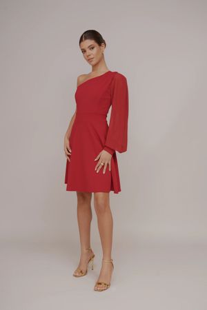 WAL G one sleeve dress - cherry red