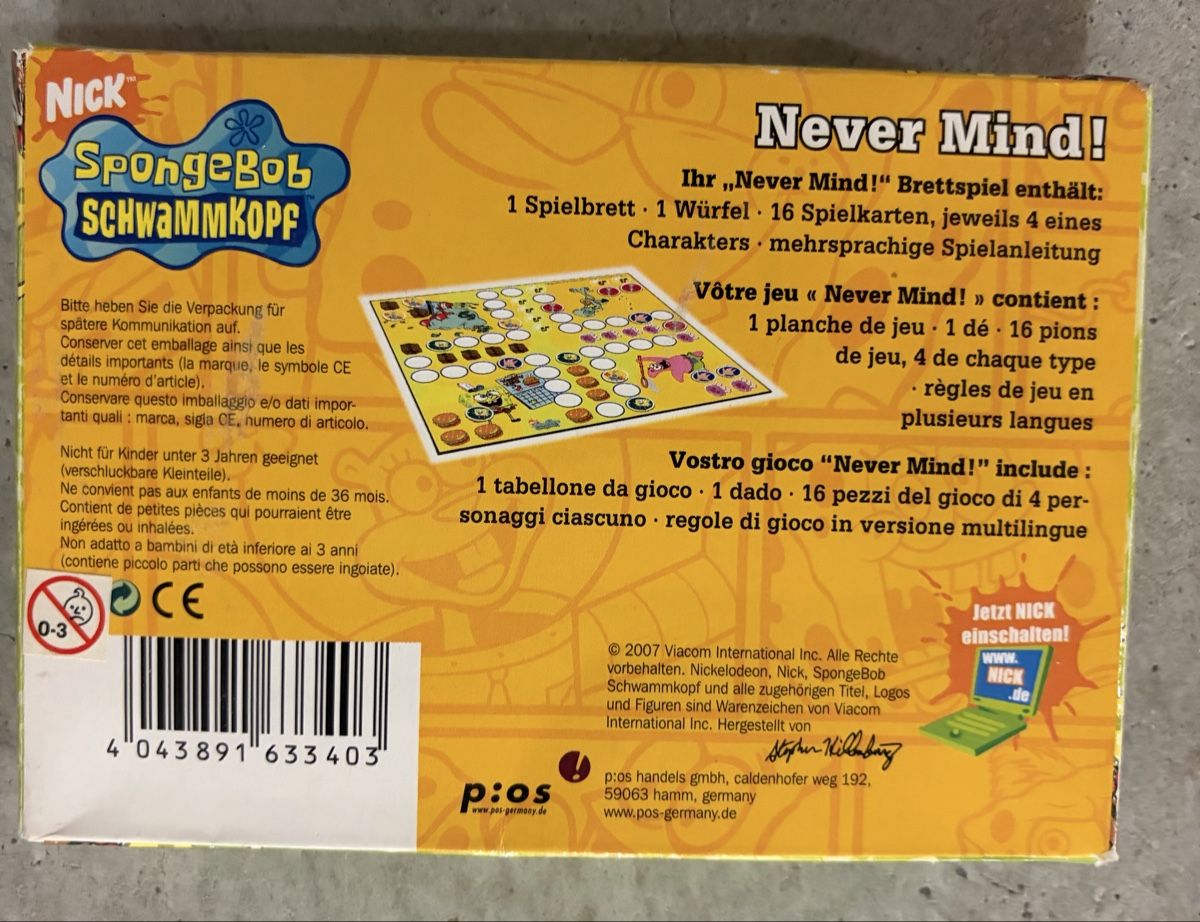 Spiele: Spongebob Schwammkopf Never Mind Mini Brettspiel – Gebraucht aus Zürich von Stingosaurus 1