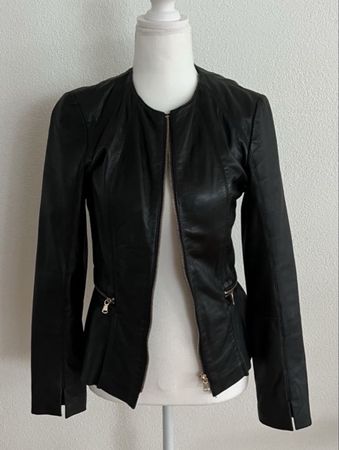 Elegant Black Leather Jacket - Mango 36