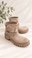 Damen Stiefeletten Leder beige mit Lochstickerei Grösse 37