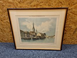 Zürich Litho, Zürcher Kaufhaus um 1855, gerahmt, antik