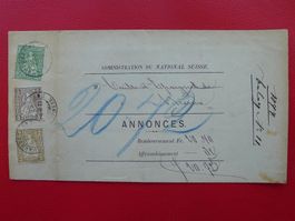 1877: DREI-Farben Frankatur von CHAUX DE FONDS, Nr.40+30+37