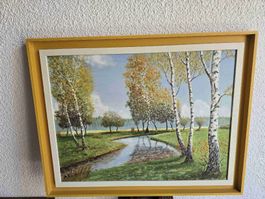 Original Ölgemälde "Flusslandschaft" gerahmt  A. Eichmann