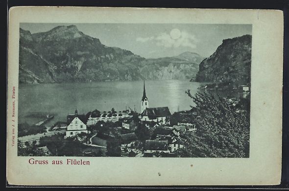 Cartoline postali: Mondschein-AK Flüelen, Uferpartie mit K – Usato da Berlin venduto da bartko-reher
