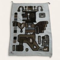 Tapis en laine Mid-Century motif Mexicain 1970.