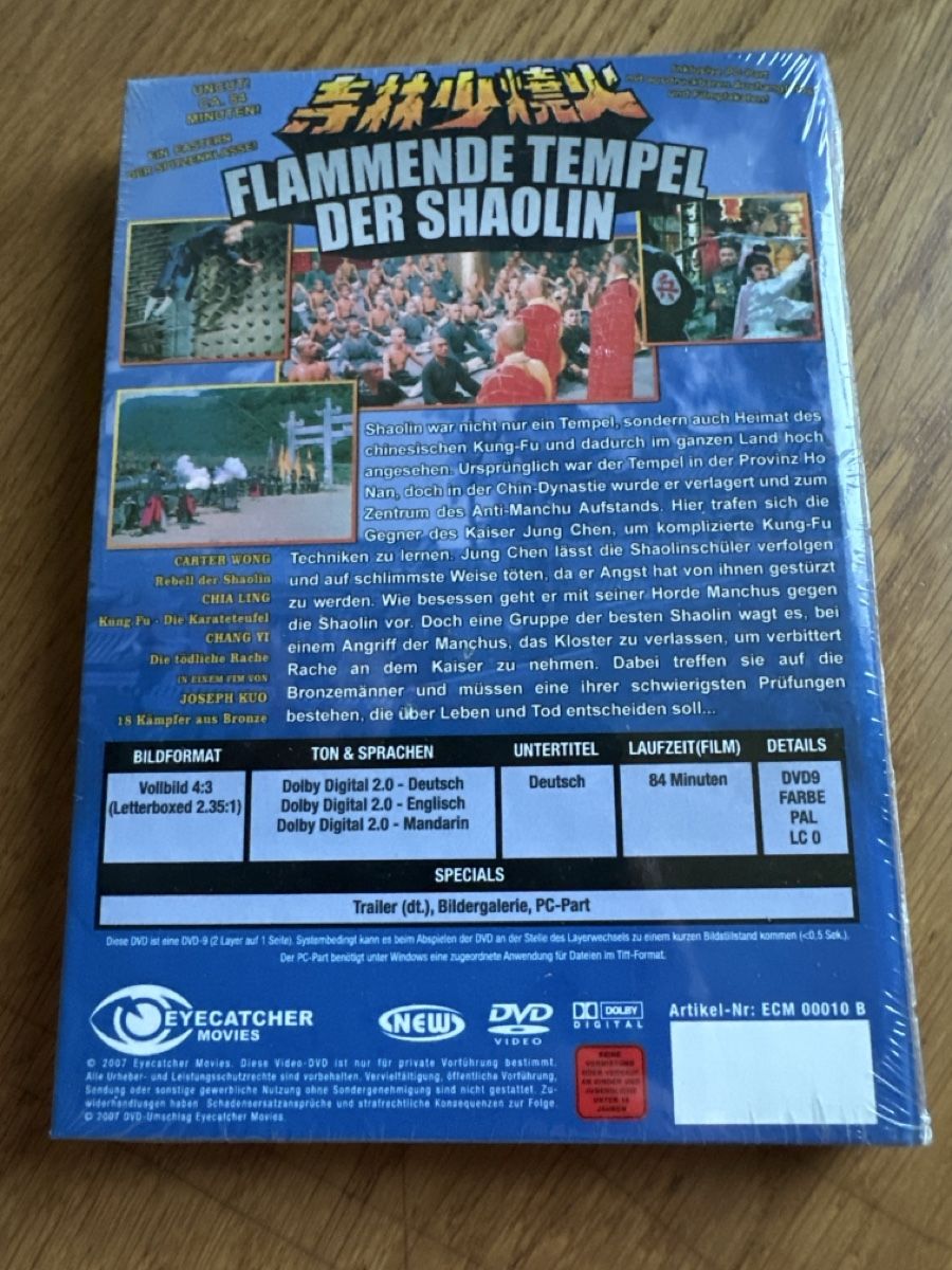 Alle DVDs: Flammende Tempel der Shaolin .kleine Hartbox eyecatcher neu – Neu und originalverpackt aus Benken ZH von Audi-erich 1