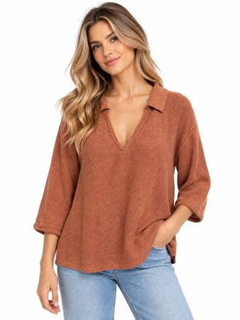Nile Shirt mit Kragen Gr. L rostrot  Leinen Bluse