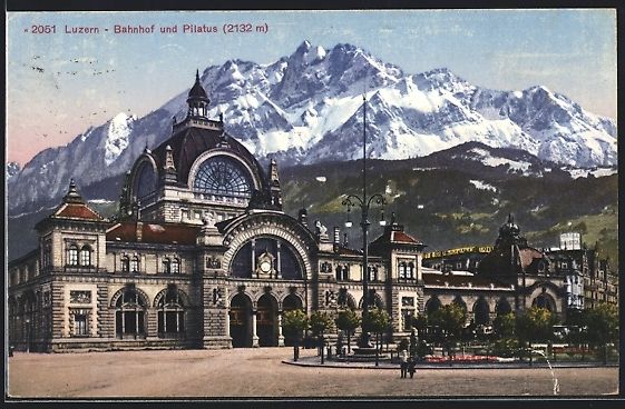 Cartoline postali: AK Luzern, Bahnhof und Pilatus – Usato da Berlin venduto da bartko-reher